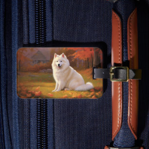 American Eskimo in Autumn Leaves Fall Inspired Luggage Tag