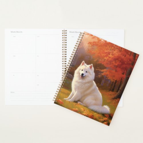 American Eskimo in Autumn Leaves Fall Inspired Planner