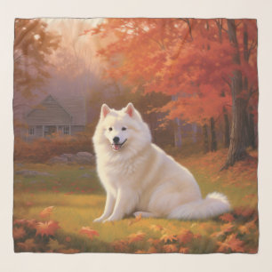 American Eskimo in Autumn Leaves Fall Inspired Scarf