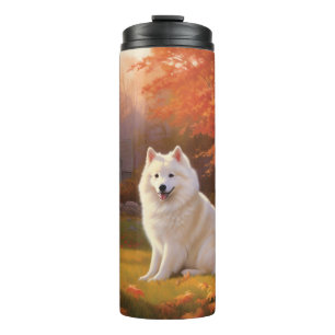 American Eskimo in Autumn Leaves Fall Inspired Thermal Tumbler