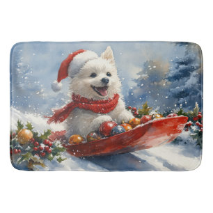American Eskimo in Sledge Let it Snow Christmas Bath Mat