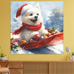 American Eskimo in Sledge Let it Snow Christmas Canvas Print