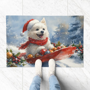 American Eskimo in Sledge Let it Snow Christmas Doormat
