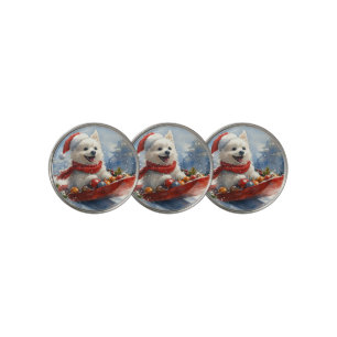 American Eskimo in Sledge Let it Snow Christmas Golf Ball Marker
