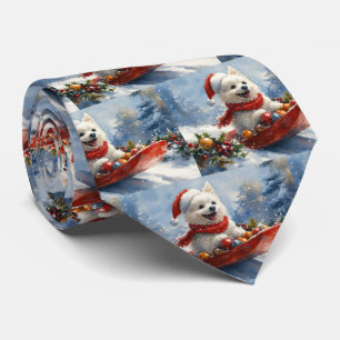 American Eskimo in Sledge Let it Snow Christmas Neck Tie