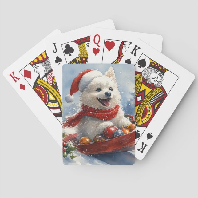 American Eskimo in Sledge Let it Snow Christmas Poker Cards (Back)