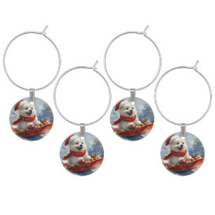 American Eskimo in Sledge Let it Snow Christmas Wine Charm