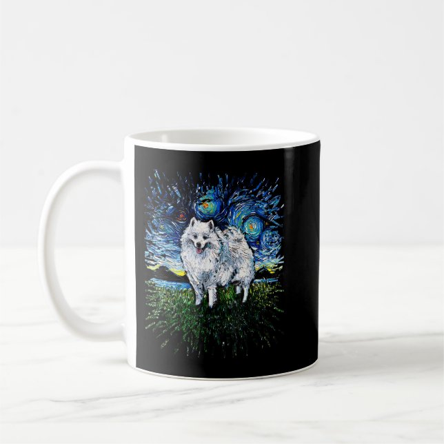 American Eskimo Japanese Spitz Starry Night Dog Ar Coffee Mug (Left)