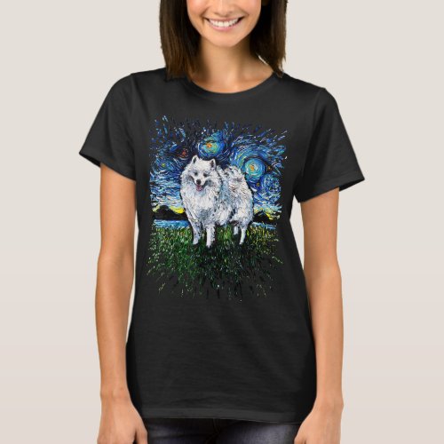 American Eskimo Japanese Spitz Starry Night Dog Ar T_Shirt