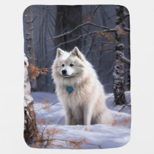 American Eskimo Let It Snow Christmas Baby Blanket