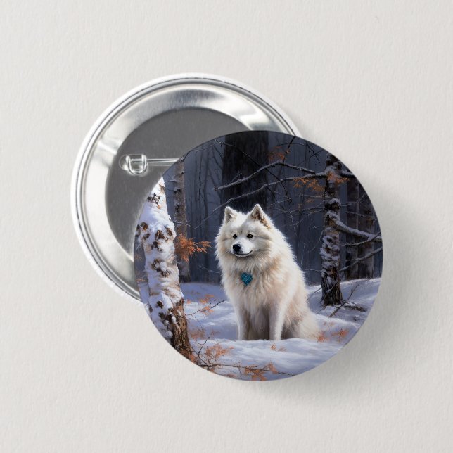 American Eskimo Let It Snow Christmas  Button (Front & Back)