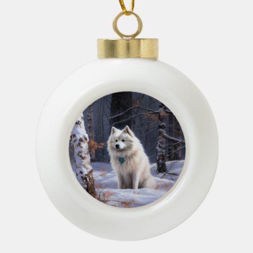 American Eskimo Let It Snow Christmas  Ceramic Ball Christmas Ornament