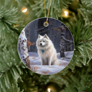 American Eskimo Let It Snow Christmas Ceramic Ornament