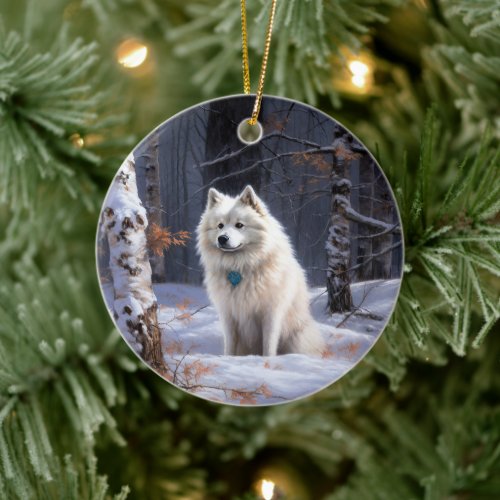 American Eskimo Let It Snow Christmas  Ceramic Ornament