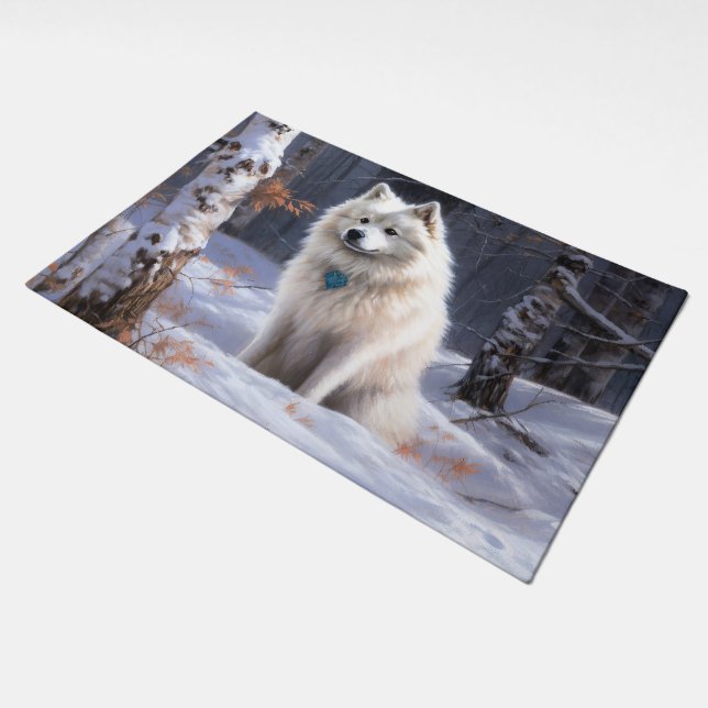 American Eskimo Let It Snow Christmas  Doormat (Angled)