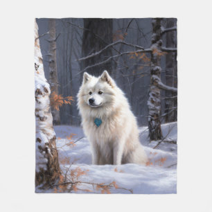American Eskimo Let It Snow Christmas Fleece Blanket