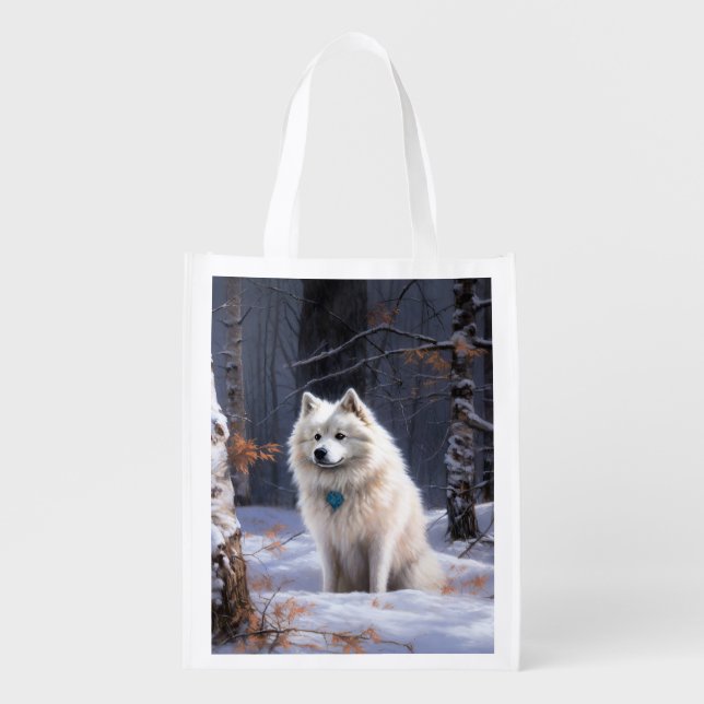 American Eskimo Let It Snow Christmas  Grocery Bag (Front)