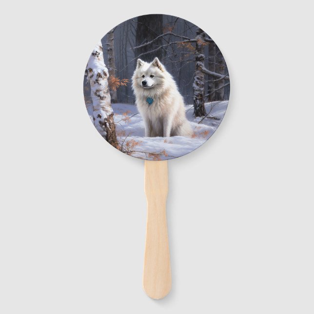 American Eskimo Let It Snow Christmas  Hand Fan (Front)