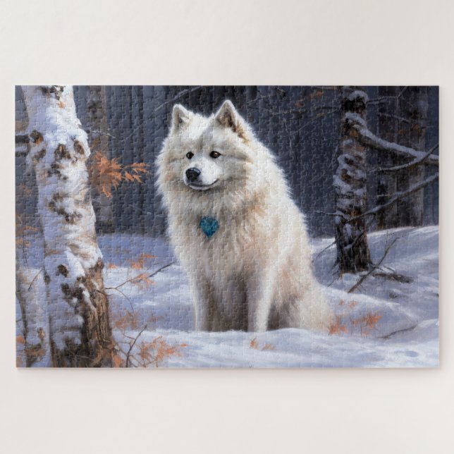 American Eskimo Let It Snow Christmas  Jigsaw Puzzle (Horizontal)