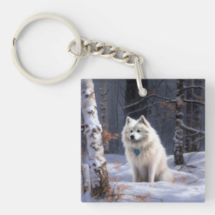 American Eskimo Let It Snow Christmas Keychain