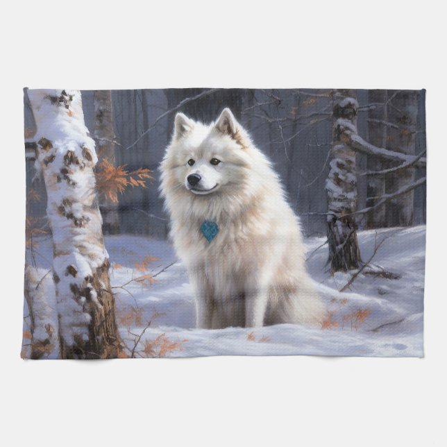 American Eskimo Let It Snow Christmas  Kitchen Towel (Horizontal)