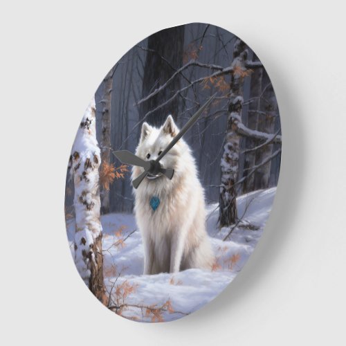 American Eskimo Let It Snow Christmas  Large Clock