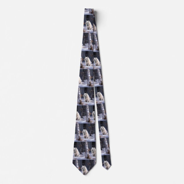 American Eskimo Let It Snow Christmas  Neck Tie (Front)