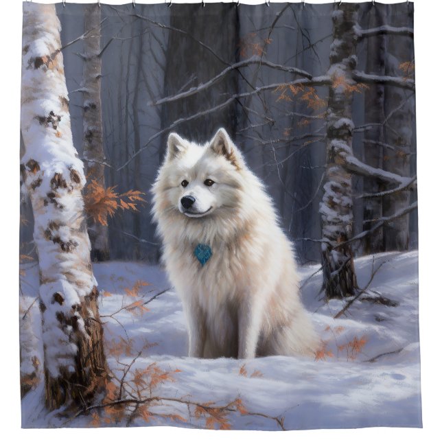 American Eskimo Let It Snow Christmas  Shower Curtain (Front)