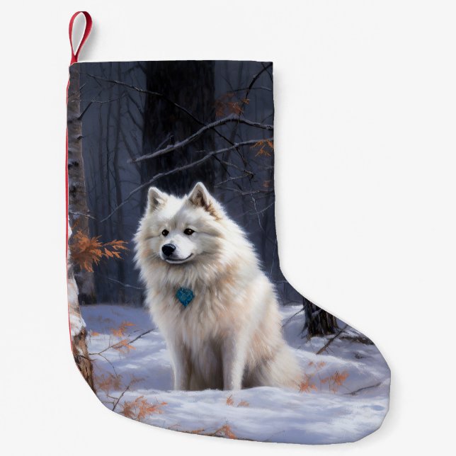 American Eskimo Let It Snow Christmas  Small Christmas Stocking (Front)