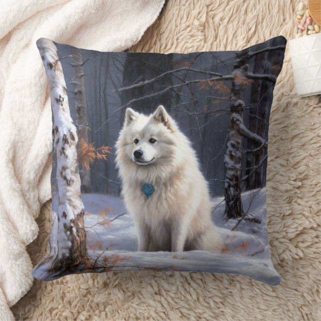 American Eskimo Let It Snow Christmas  Throw Pillow (Blanket)