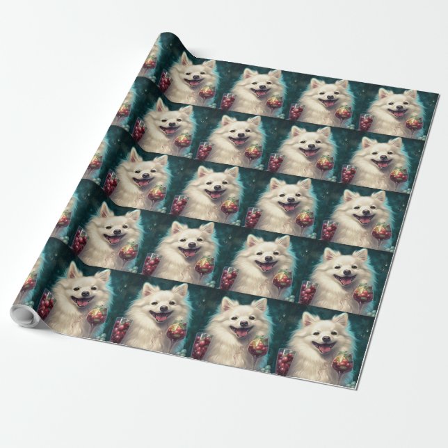 American Eskimo New Year Wrapping Paper (Unrolled)