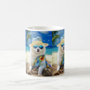 American Eskimo on Beach,summer gift for dog lover Coffee Mug