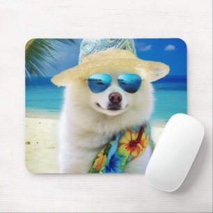 American Eskimo on Beach,summer gift for dog lover Mouse Pad