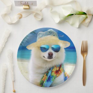 American Eskimo on Beach,summer gift for dog lover Paper Plates