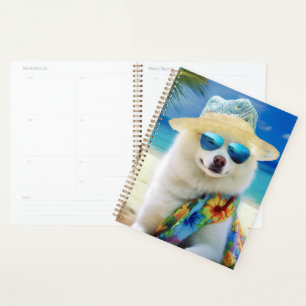 American Eskimo on Beach,summer gift for dog lover Planner