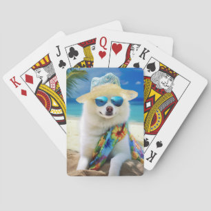 American Eskimo on Beach,summer gift for dog lover Poker Cards