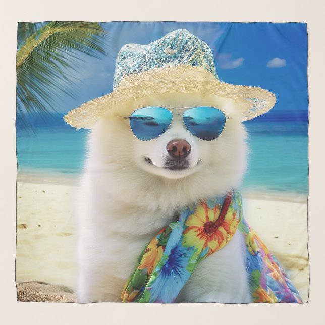 American Eskimo on Beach,summer gift for dog lover Scarf (Front)