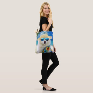 American Eskimo on Beach,summer gift for dog lover Tote Bag
