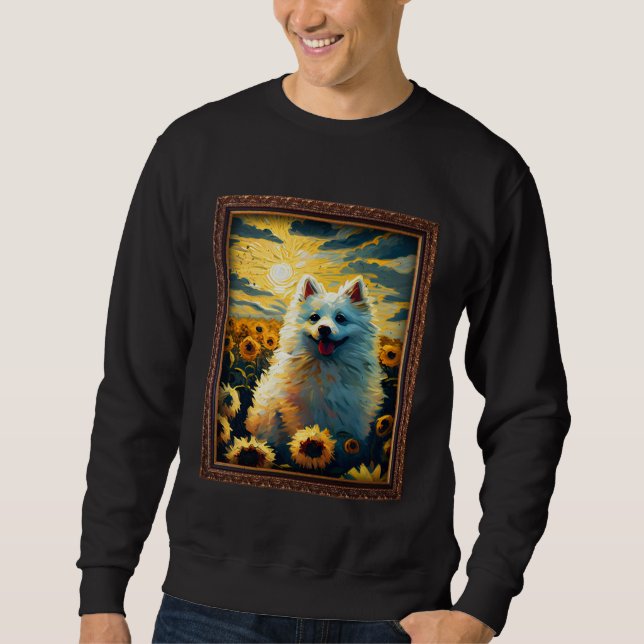 American Eskimo Painting Sunflower Flower Mom Wome Sweatshirt (Front)