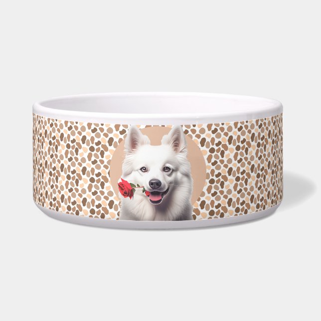 American Eskimo Personalize Photo & Name Dog  Bowl (Front)