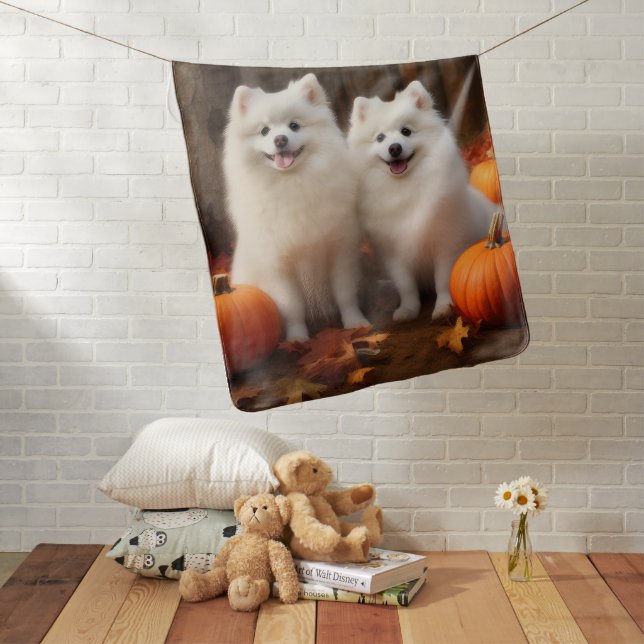 American Eskimo Puppy Autumn Delight Pumpkin Baby Blanket (In Situ)