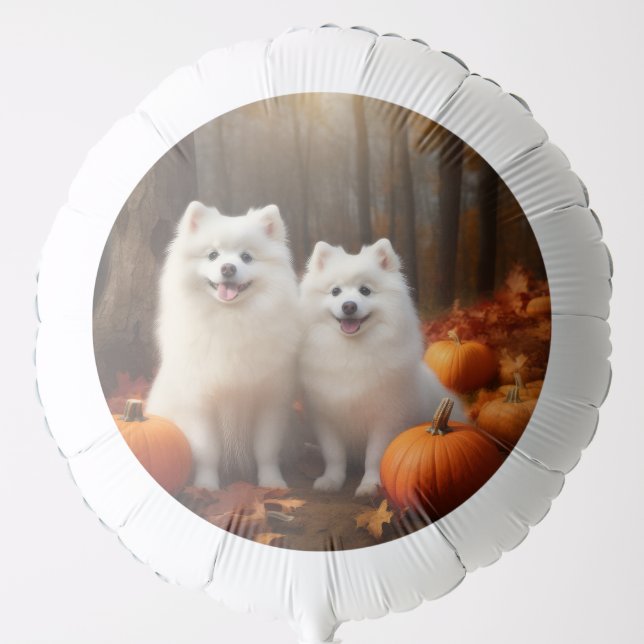 American Eskimo Puppy Autumn Delight Pumpkin Balloon (Front)