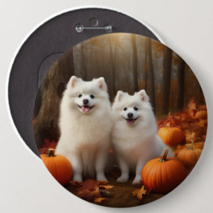 American Eskimo Puppy Autumn Delight Pumpkin Button