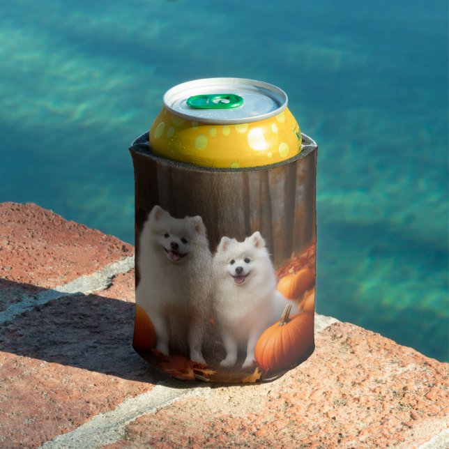 American Eskimo Puppy Autumn Delight Pumpkin Can Cooler (In Situ Pool)