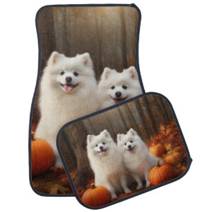 American Eskimo Puppy Autumn Delight Pumpkin Car Floor Mat