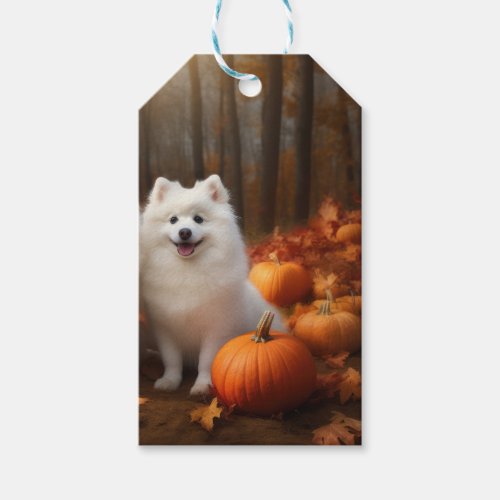 American Eskimo Puppy Autumn Delight Pumpkin Gift Tags