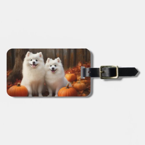 American Eskimo Puppy Autumn Delight Pumpkin Luggage Tag