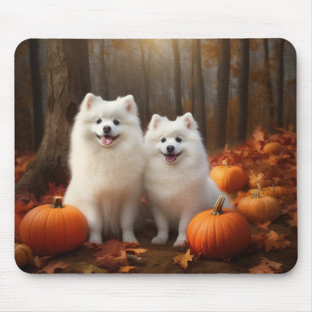 American Eskimo Puppy Autumn Delight Pumpkin Mouse Pad (Front)