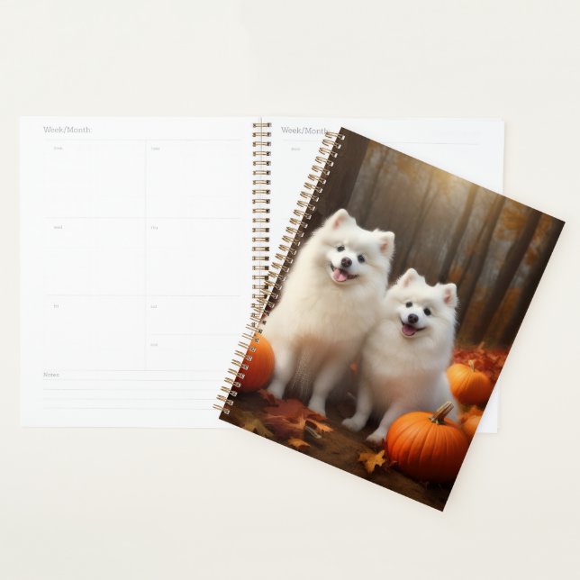 American Eskimo Puppy Autumn Delight Pumpkin Planner (Display)