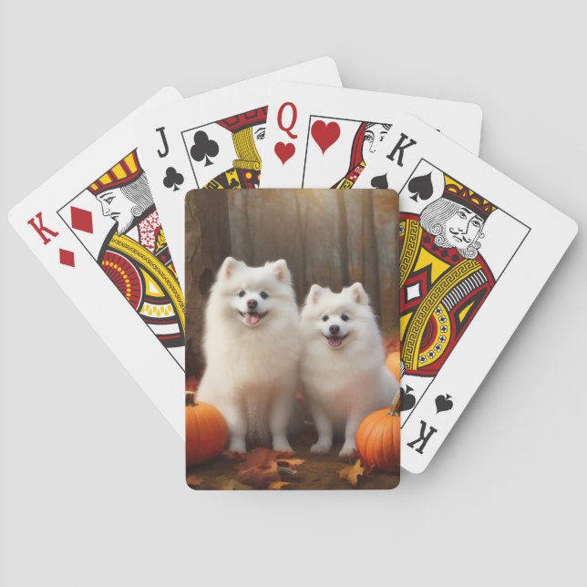 American Eskimo Puppy Autumn Delight Pumpkin Poker Cards (Back)